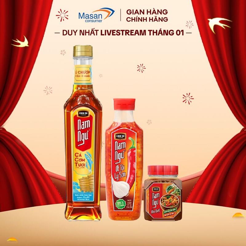 DEAL KOL Combo 1 Nước mắm ớt tỏi Lý Sơn 300ml - 1 Nước mắm Nam Ngư cá cơm chai thủy tinh 500ml - 1 Hủ kho quẹt Nam Ngư 200gr