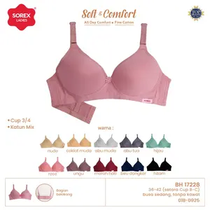 Sorex Bra Super Soft Busa Tanpa Kawat Cup Besar Kait 3 Cup B-C BH  Harian 17228 Tipis Lembut
