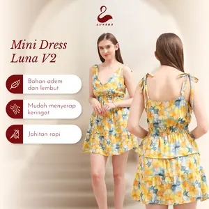 Mini Dress Rayon Luna Motif Bunga Tanpa Lengan Adem Jahitan Rapi Size S–Xl Varian Warna Cantik