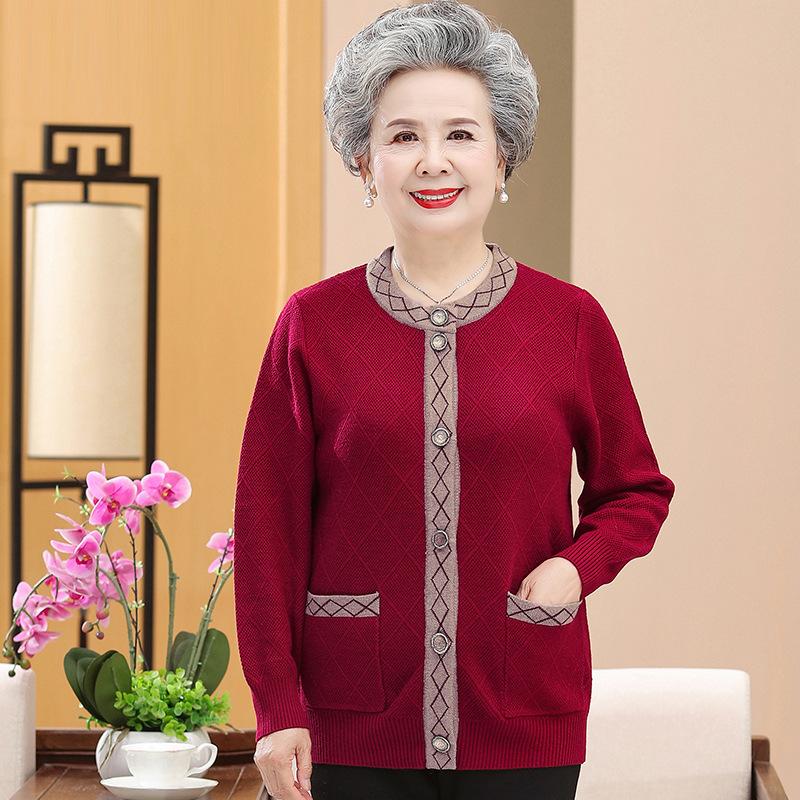 Quần Áo Mùa Xuân Và Mùa Thu Cho Phụ Nữ Trung Niên Và Cao Tuổi, Áo Khoác Len Lót Lông Cừu, Áo Cardigan Dệt Kim Dày, Quần Áo Bà Ngoại Ấm Áp