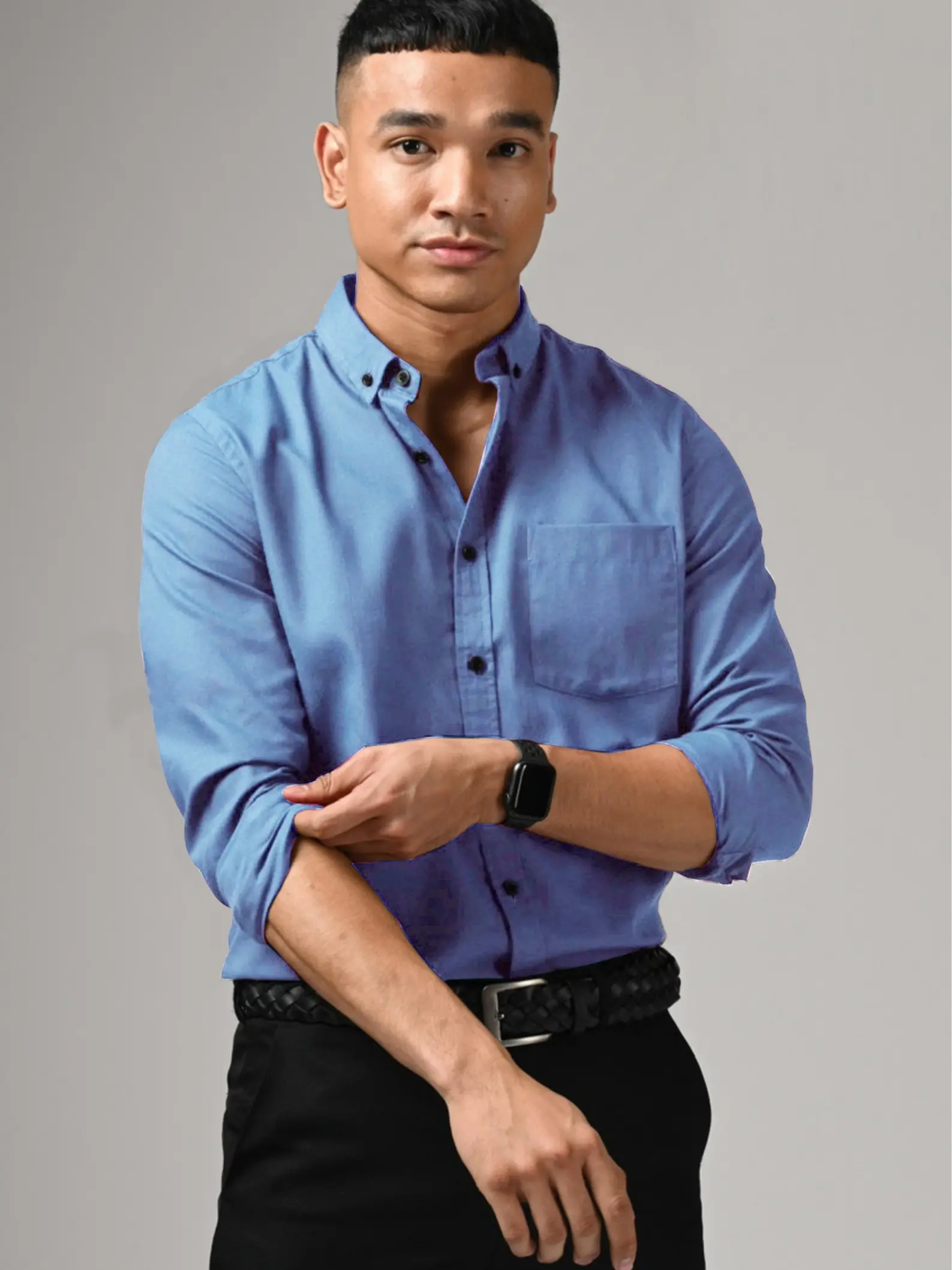 Kemeja Lengan Panjang Casual Biru Denim Soft Wardah Toska - M/L/XL Cotton Rami Polos Pria - Kerah, Navy