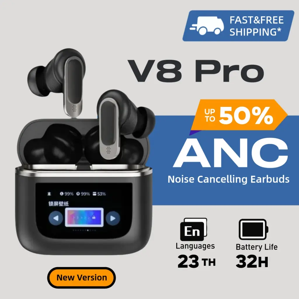 Bluetooth Earphone, V8 Pro, TWS Technology, Wireless, Super Bass Sound, Smart Touch Screen Earphone, with Mic