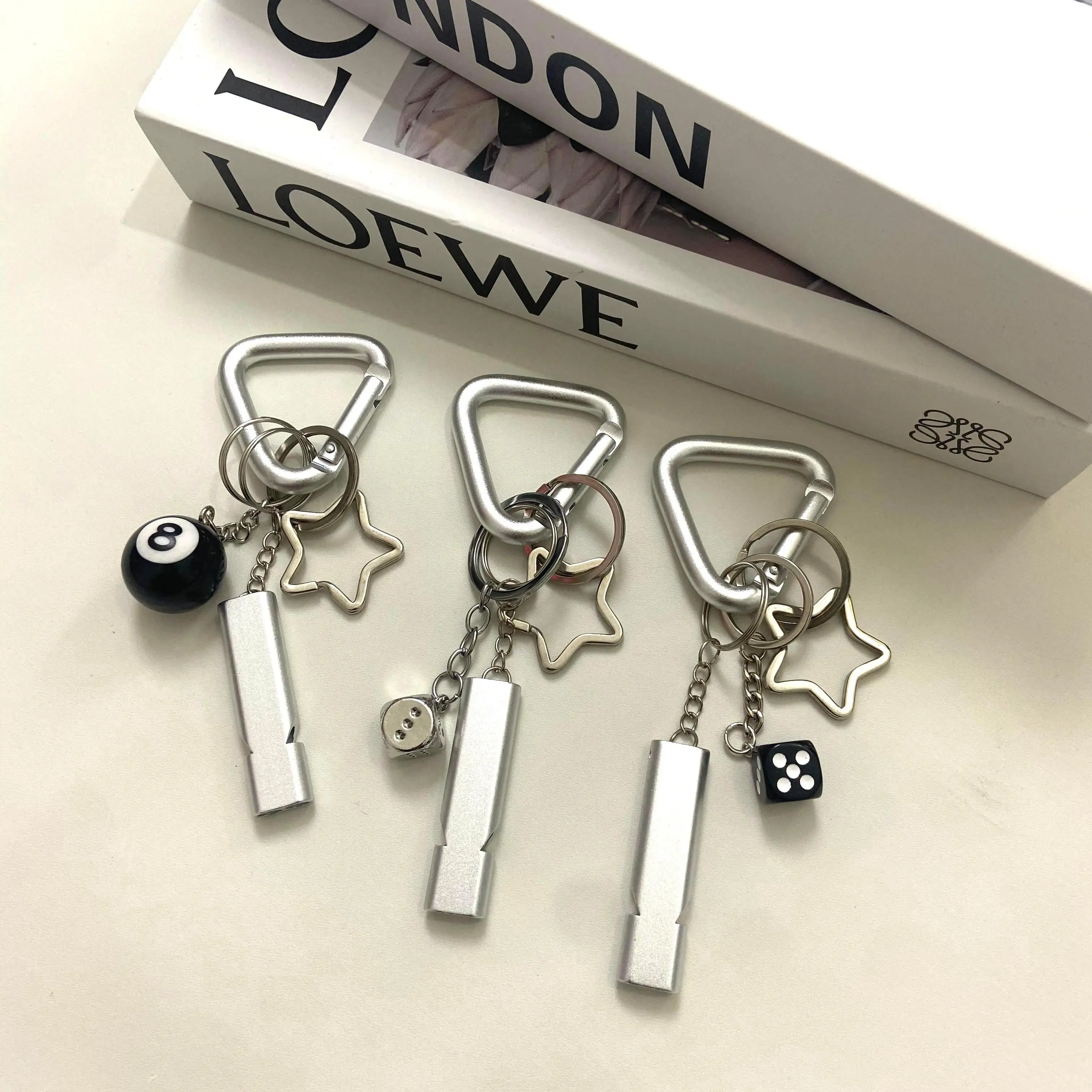 Carabiner Kalcer - Geld Importaint | Keychain | Y2K Chapter | aksesoris Ganci kunci Besi Silver Black Hitam Segitiga