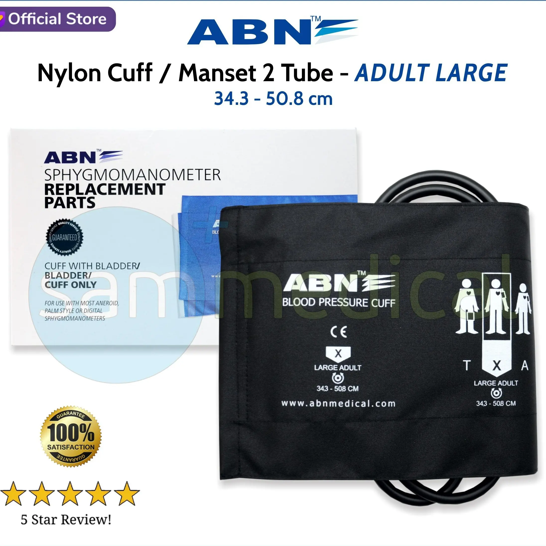 ABN Spare Part Nylon Cuff / Manset 2 tube - Adult LARGE