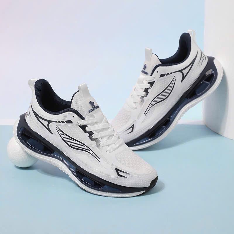 H-17 Giày nam nữ màu trắng xanh vải rệt lưới thoáng khí đế boot trợ lực. Thể dục thể thao đa năng.27037 H-17