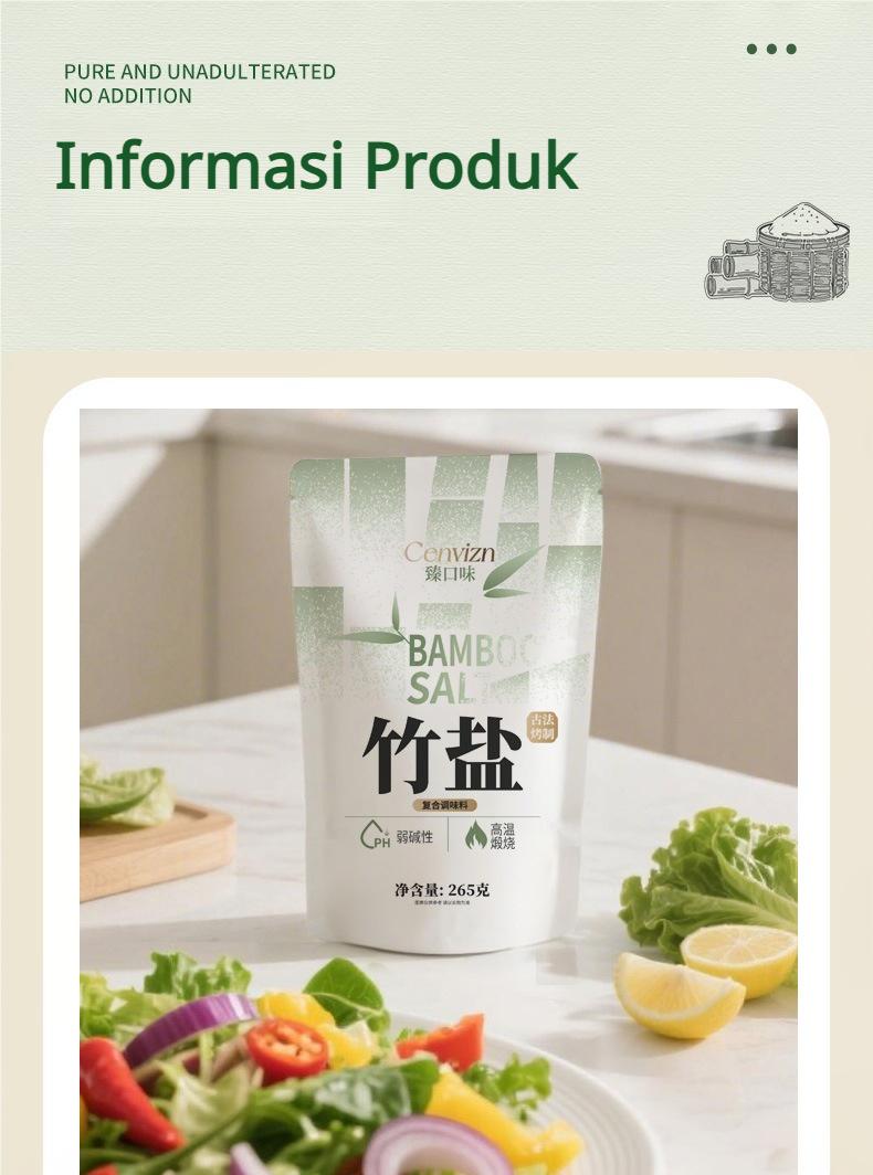 Garam Bambu Panggang Tradisional 800°C, Alami, 0 Aditif, Meningkatkan Rasa dan Kesegaran, Tanpa Zat Anti-penggumpalan, 265g, Cocok untuk Penggunaan di Rumah oleh Usia Menengah dan Lanjut