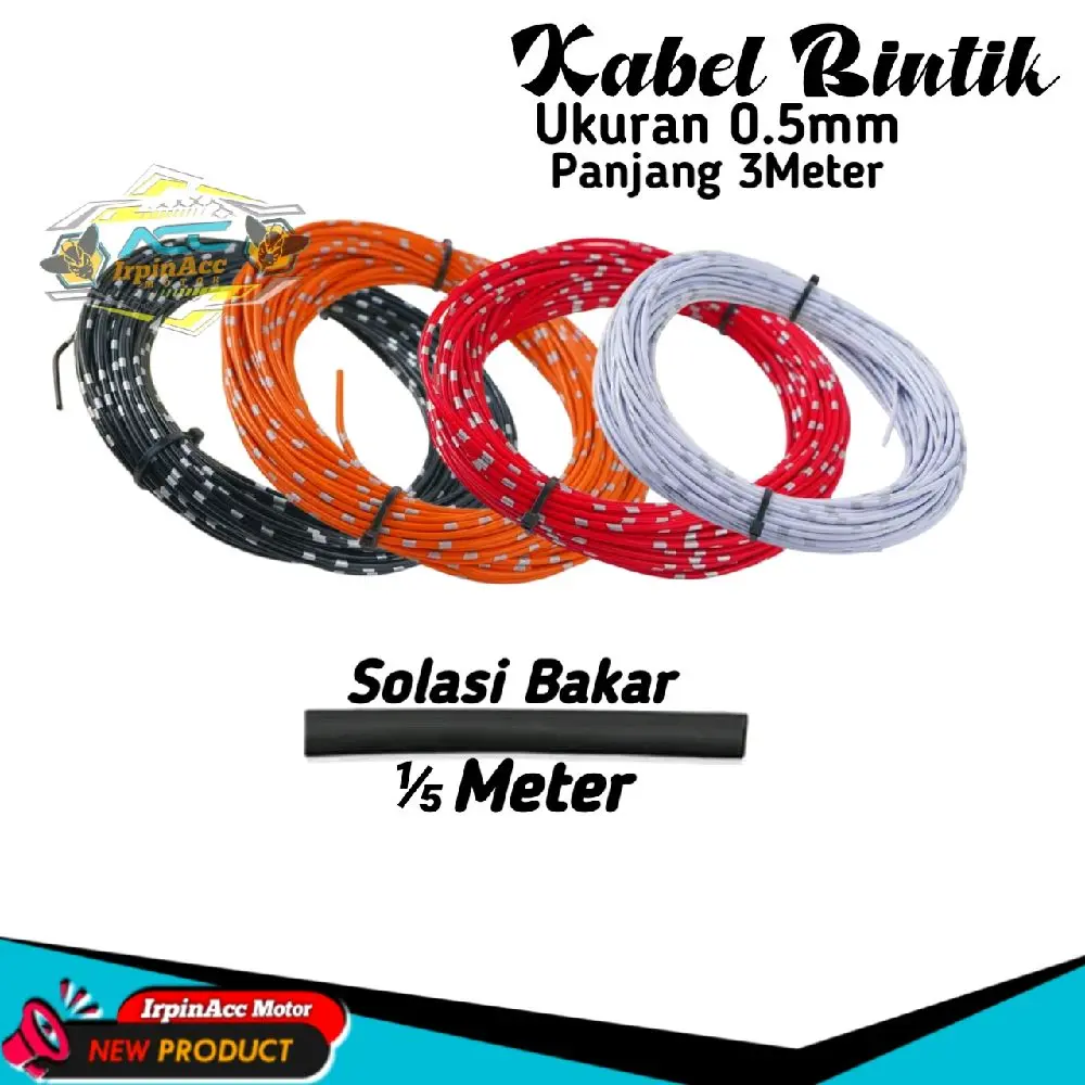 KABEL BINTIK / KABEL BODY / KABEL OTOMOTIF MOBIL / MOTOR 0,5MM × 3 Meter Car Motorcycle Hitam Merah Putih Serabut Tembaga
