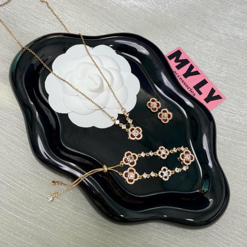  Set Trang Sức Cỏ 4 Lá Đính Đá Titan Không Gỉ Mạ Vàng 18k-M23 