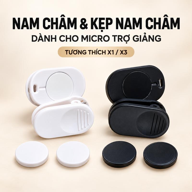 Kẹp Nam Châm Và Miếng Nam Châm Cho Micro Loa Trợ Giảng X1 X3, Phụ Kiện Gắn Áo Tiện Lợi, Màu Đen- Trắng - Hồng
