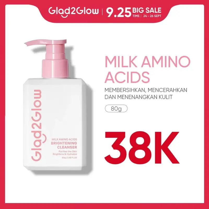 Glad2Glow Milk Amino Acid Gentle Cleanser Brightening Face Wash 80ml | Sabun Cuci Muka Pembersih Wajah 0
