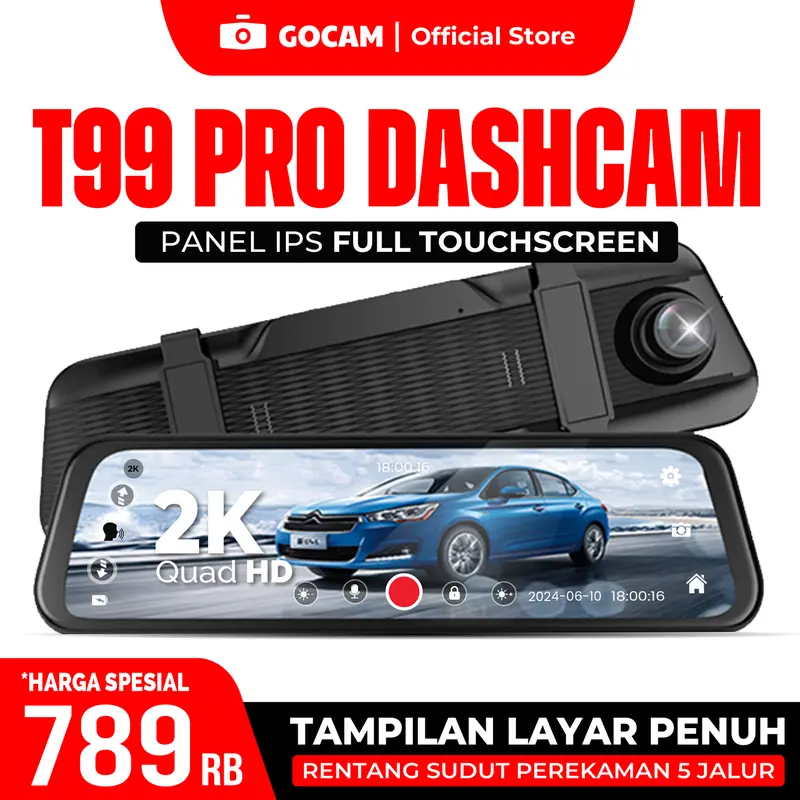[COD] T99 PRO Dashcam Mobil 2K + 1080p Resolution 9.6 Inch Layar Sentuh Full Screen IPS Night Vision Dual Lens Perekaman Loop 24 jam Car Kabel 0