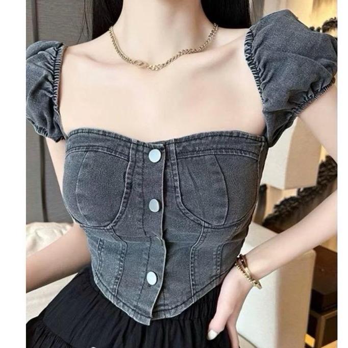 Áo jean croptop cánh tiên nhúng sau ôm body cho nữ cá tính - Sản phẩm thời trang đầy cá tính và năng động
