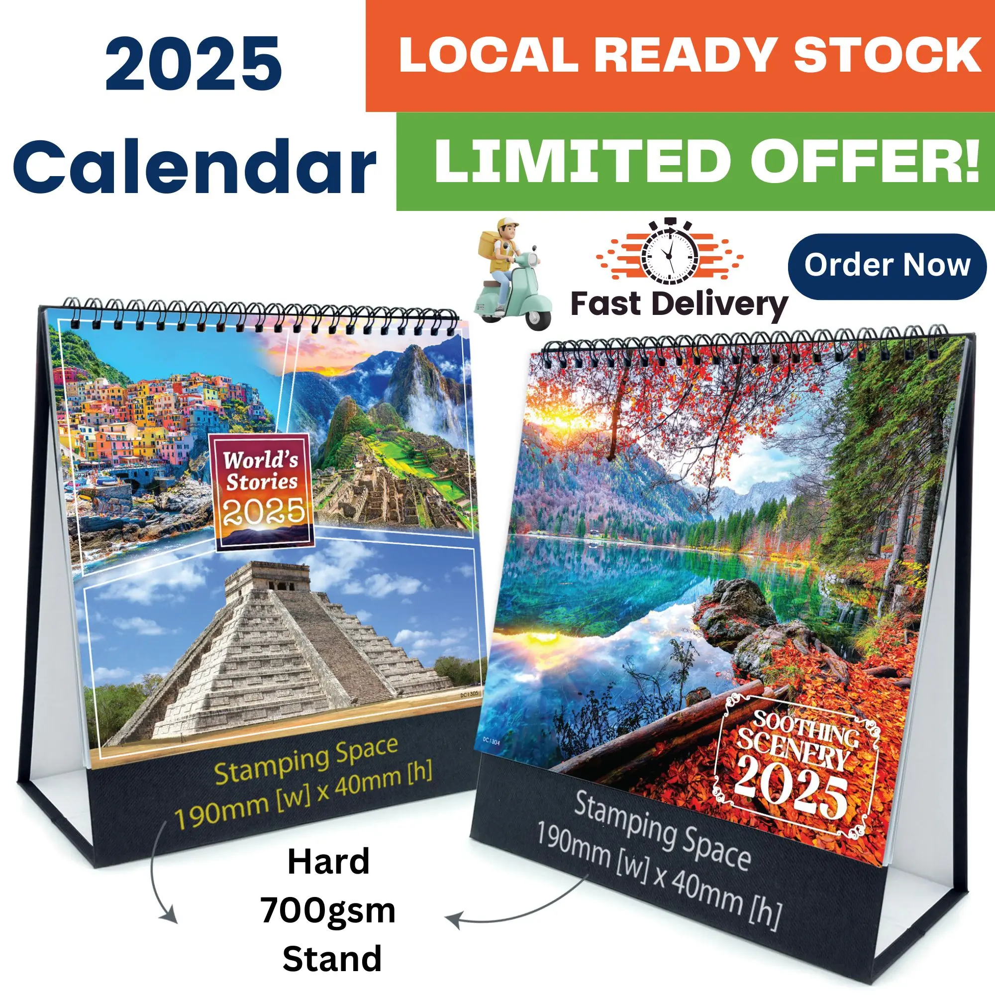 [Ready Stock]2025 Table Desk Calendar Malaysia Public State Holiday Hard line master stand 19cm(W) x 18cm(H) calendar Islamic date chinese lunar date Stationery