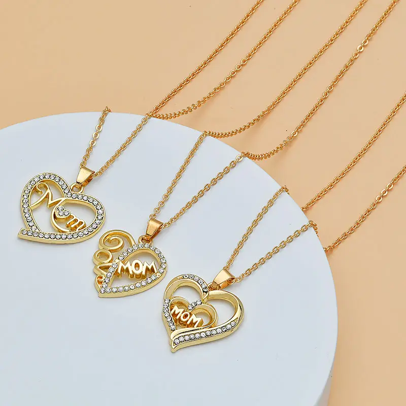 Fashion Mother's Day Diamond Love Chain Necklaces for Women Mom Gifts Heart Pendant Choker Jewelry