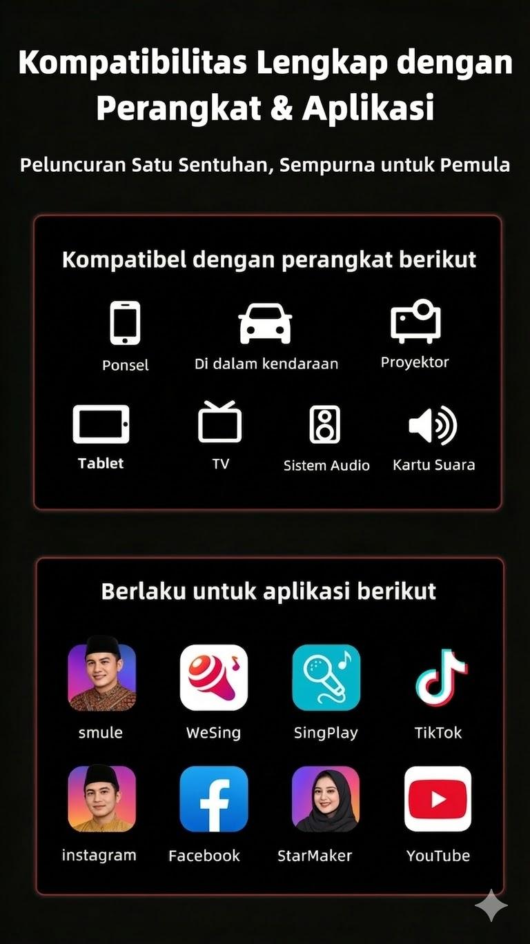 Koorfly K6 Pro Mikrofon Karaoke All-in-OneSoundcard Bluetooth dengan Reverb, Mic SuaraJernih untuk TikTok Live Streaming, YouTube &Karaoke