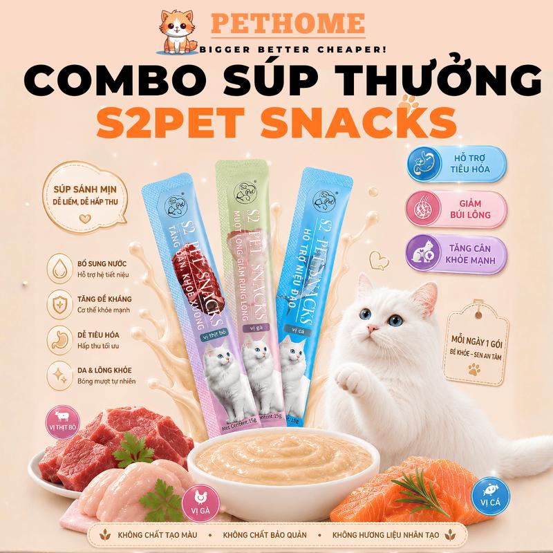 [COMBO 100 THANH] Súp Thưởng S2Pet Bổ Sung Nước Dinh Dưỡng, Năng Lượng, Kích Thích Sự Thèm Ăn Cho Mèo