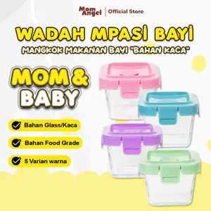 Mom AngelTempat MPASI Kaca Tempat Makan Bayi Anti Tumpah Kontainer Wadah Snack Mpasi Tahan Panas Microwave Peralatan Makan Bayi Mangkok Piring Gelas Kaca Kedap Kulkas Baby Food Glass Jar Silicone Container Mpasi