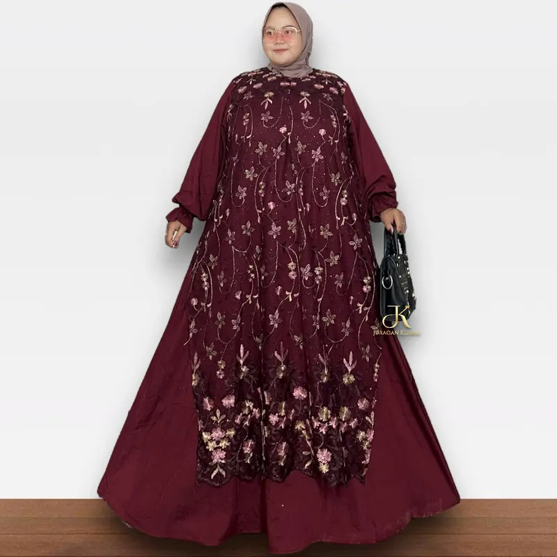 Gamis Brukat Tille Pololinen Jumbo LD 140+ Estimasi BB 70-120KG++ Kondangan Lebaran Mewah Free Bros | Juragan Klambi Muslim Wanita Maxi 3