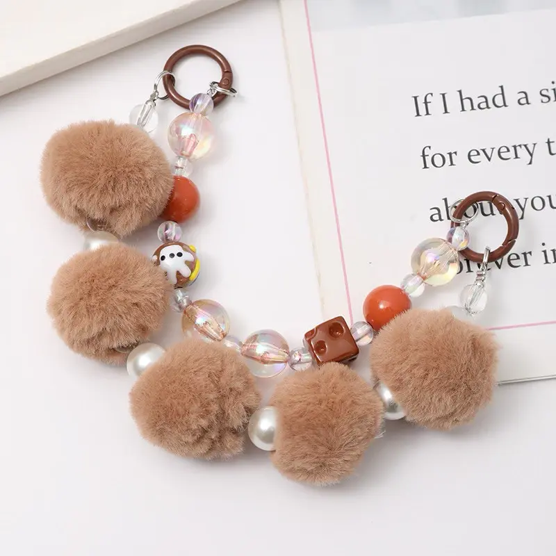 JJ08 Gantungan HP Pompom Ball Strap Phone Bag Charm Gantungan Manik Kunci dan Tas Wanita 6
