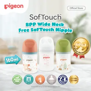 PIGEON Botol BPP Wide Neck 160ml w/SofTouch Nipple | Botol Susu Bayi | Botol Susu Newborn | Ramah Lingkungan | Anti Kolik | Anti Kembung | BPA BPS FREE | Dot Seperti Payudara Ibu | Nipple Dot Lembut & Elastis | Nipple Dot Size SS