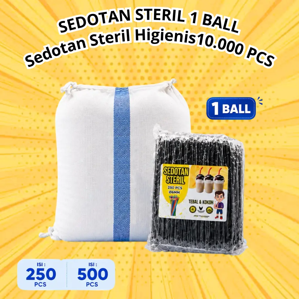 1 BALL Karung Sedotan Steril Higienis 6mm X 20cm Hitam Ujung Lancip Runcing Isi 10.000 Pcs / Sedotan Es Teh Solo