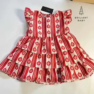 Baju Dress Bayi Motif Salju Merah Putih Untuk 0 - 6 Bulan