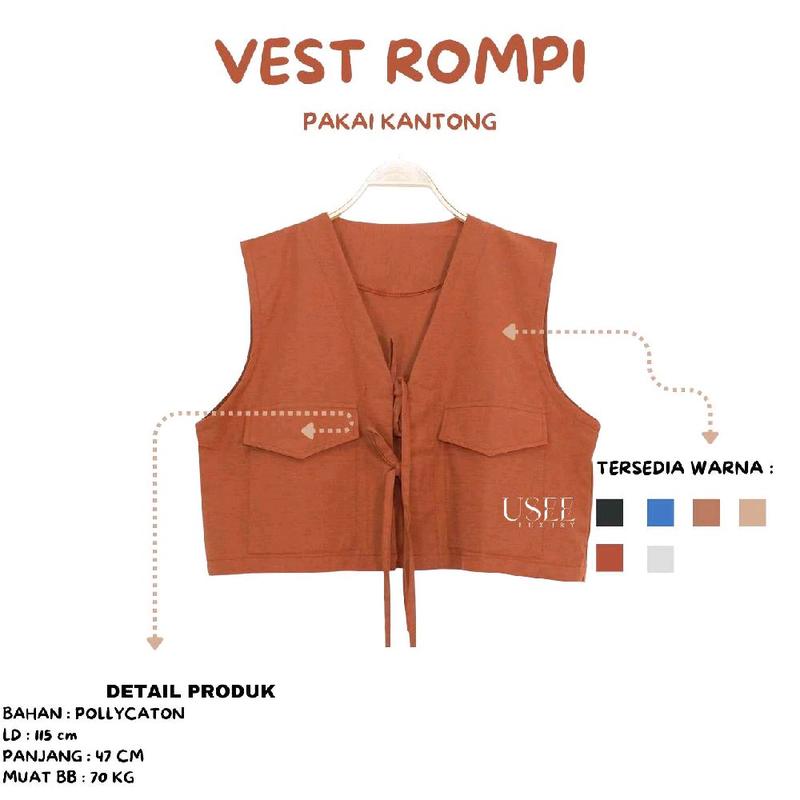 Vest Wanita Rompi Vintage Polos Korean Style Premium Model Kekinian Atasan Katun Tebal Casual  Pendek Kamisol 1