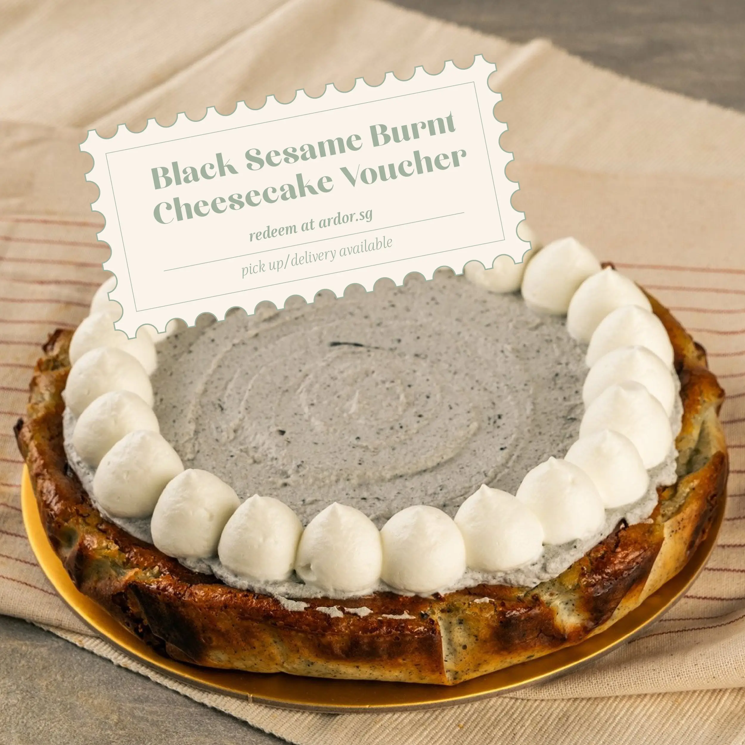 Ardor 8" Black Sesame Burnt Cheesecake - Velvety Cream Cheese and Earthy Black Sesame