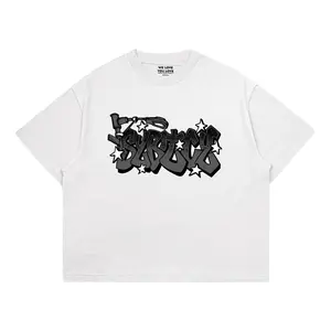 Kaos Boxy Crop Oversize / T-shirt "TAG LINE REBELS" Unisex Putih