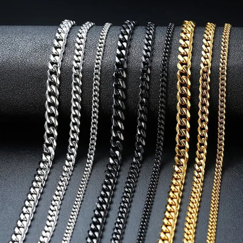 Chuỗi Cuba Necklace cho nam giới và phụ nữ,  Basic Punk thép không gỉ lề đường liên kết chuỗi Chokers, Vintage vàng giai điệu rắn kim loại cổ áo nữ nam kỷ niệm tốt lành sinh nhật hàng ngày đính hôn vải nhựa kim loại lớp phủ  Voi Trang Sức Women Dây Chuyền