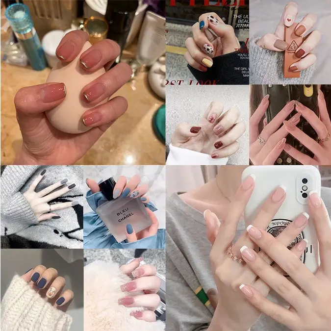 Kuku Palsu 24pcs bonus Lem kuku pendek nail art kuku palsu jepit kuku set lem kuku palsu kuat nails kuku palsu pendek