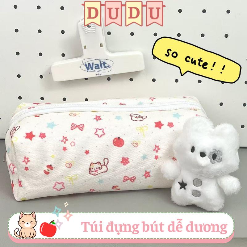 Túi Đựng Bút / Hộp Đựng Bút/ Hộp Bút / Bóp Viết INS DUDU Vải Canvas TÁO MAY MẮN Dung Tích Lớn Dễ Thương