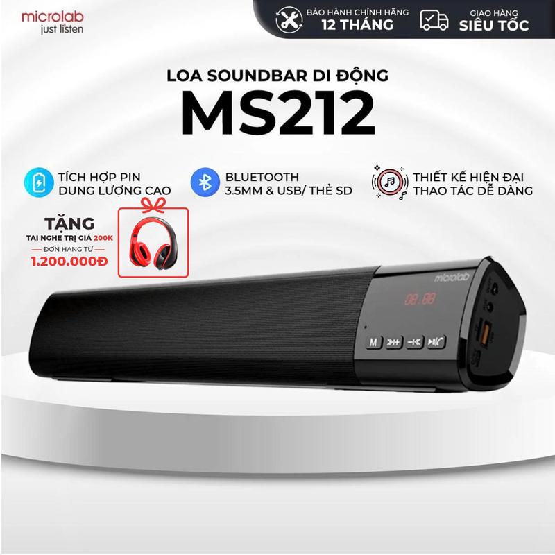 Loa Bluetooth Microlab MS212 (Bluetooth, FM, Thẻ nhớ, USB, AUX, Pin Sạc 8 Tiếng) Củ Loa Nghe Nhạc