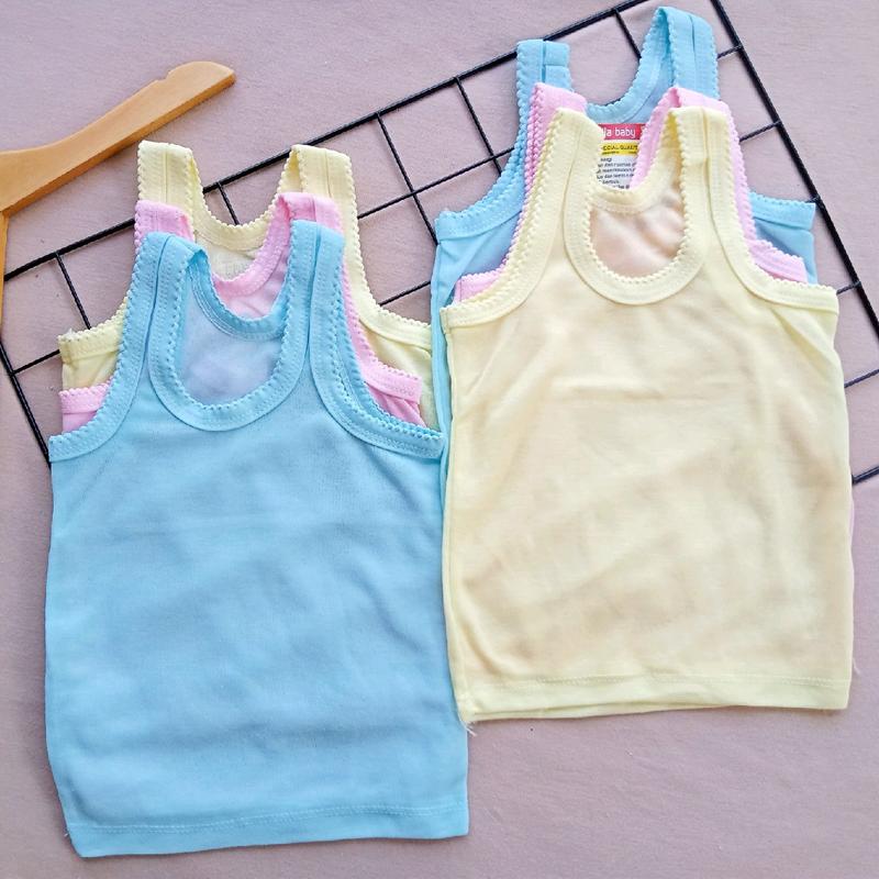 Promo 6pcs dan 12pcs Singlet Anak Perempuan-Kaos Dalam Bayi Cewek Motif Polos 3 warna pink ,biru dan kuning 0