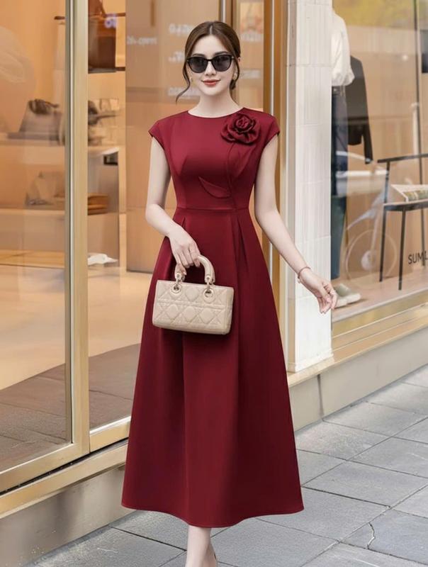 Đầm QV Mẫu Đầm Thiết Kế Mới XU Hướng Thời Trang Đầm Lụa Ngọc Trai Mềm Bên Trong Có Lót Habbutai