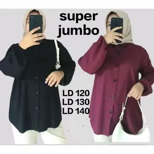 kemeja wanita blouse Lengan panjang cringkle LD 140 lLD130 MUAT sampe BB 120KG super jumbo atasan wanita terkini basic polos, oversize murah Crinkle Airflow