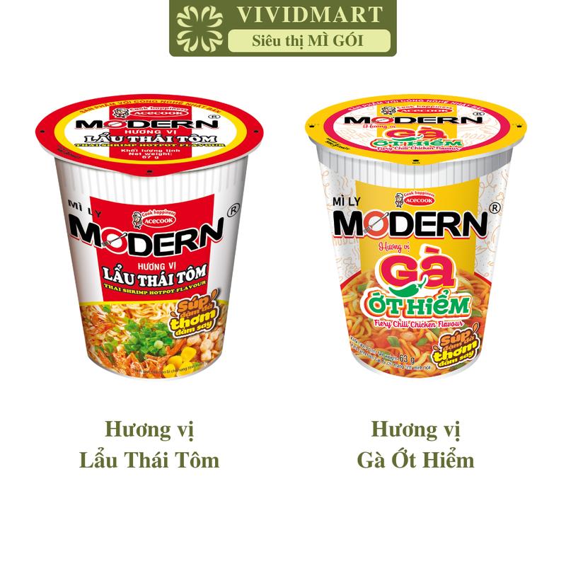   LY LẺ  - ACECOOK - Mì ly Modern 2 vị: Gà ớt hiểm Lẩu Thái tôm Mì Modern Acecook Mì Modern ly ăn liền  65-67g ly  