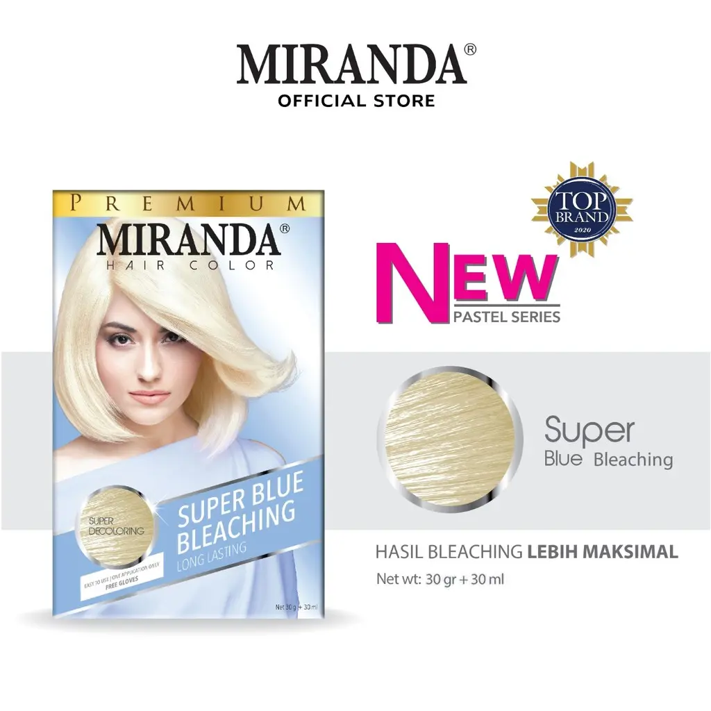 Miranda Hair Color (Cat Rambut Permanen) Pastel Series Super Blue Bleaching 30ml Biru Box Pewarna Dye warna