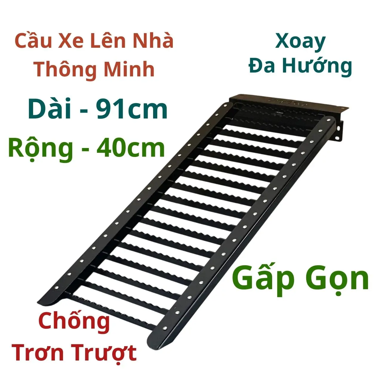 Cầu Xe Lên Xuống Thềm Nhà Thông Minh Xoay Đa Hướng Gấp Gọn Chống Trơn Trượt