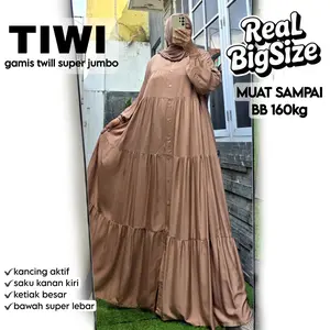 Zeba | Tiwi Gamis Katun Jumbo Busui LD140 LD150 LD160 Dress Bhn Twill Polos Hitam Putih dll Adem Lembut Nyaman Muat BB70 BB100 s/d BB150 Kancing Aktif Manset Karet Maxi Muslim Basic Lengan Panjang Bisa Jadi Outer Jenis Katun Tebal Saku Samping