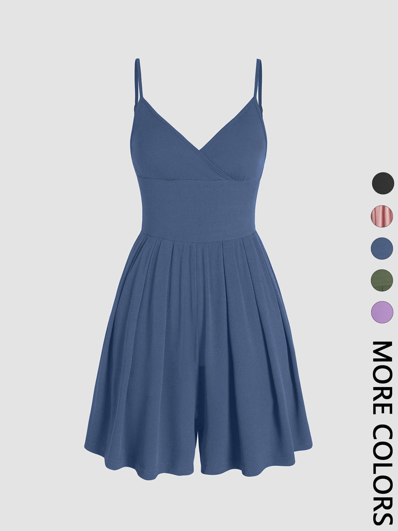 Women's Plain Backless Wrap Fitted Cami Romper, Casual Adjustable Spaghetti Strap Wide Leg Romper, Summer Outfits 2024, Ladies Clothes for Daily Wear Women's Plain Backless Wrap Fitted Cami Romper, Casual Adjustable Spaghetti Strap Wide Leg Romper, Summer Outfits 2024, Ladies Clothes for Daily Wear