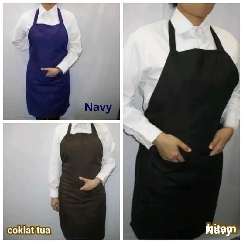 Celemek style polos hitam Unisex Apron masak dapur cocok untuk With Pocket Black 6