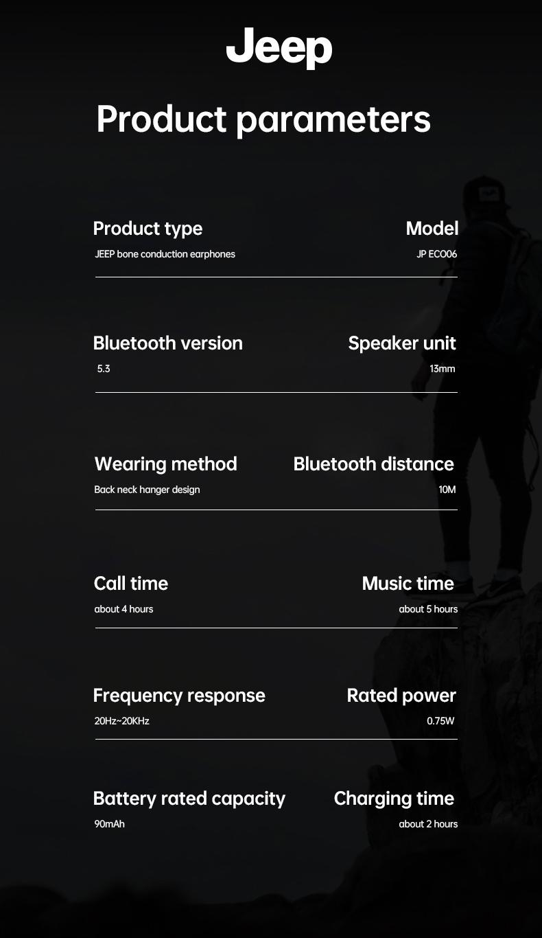 Jeep EC006 Bone Conduction Wireless Earphones HiFi Sound Quality Low Latency Bluetooth Headphones Long Standby IPX5 Waterproof Sports Headset