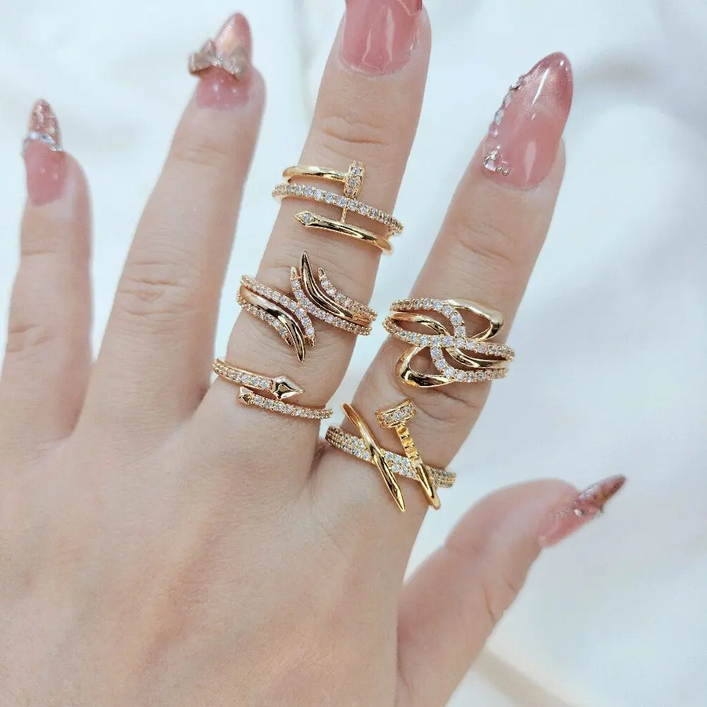 CINCIN WANITA PAKU MATA TANAM PERHIASAN LAPIS EMAS TIDAK BERKARAT-GUDANGPERHIASAN88 Rings