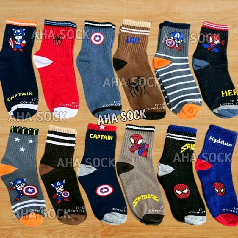Paket [4 Pasang] Kaos Kaki Anak Laki Laki Motif Superhero ukuran TK PAUD Lembut dan Nyaman Katun Fashion Socks kaus kaki 4 - 8 tahun 7