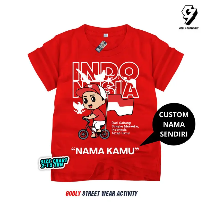 Baju Atasan Kaos Anak 17 Agustus Kemerdekaan INDONESIA Cod Bayar Ditempat Usia 1-12 Tahun FREE CUSTOM NAMA Bahan Katun Premium 8