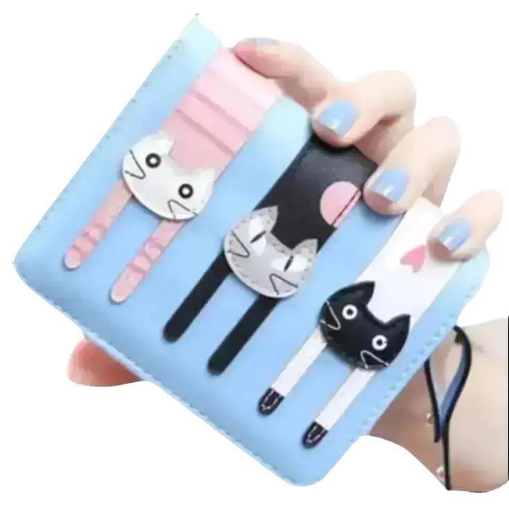 DOMPET TRY CAT Dompet Wanita lipat Dompet pendek lucu 2 mini murah Kulit Kartu 0