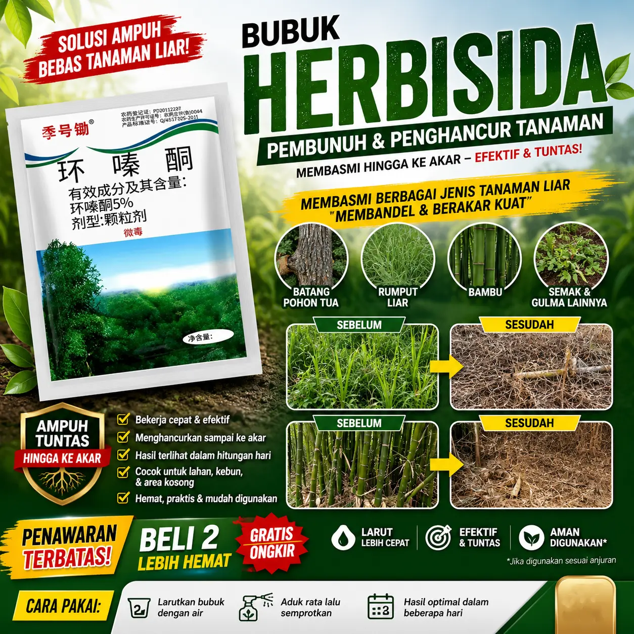 (BISA COD) Bubuk Tree Killer Hexazinone Herbisida Pembasmi Rumput Pohon Besar Dan Bambu 100 gram