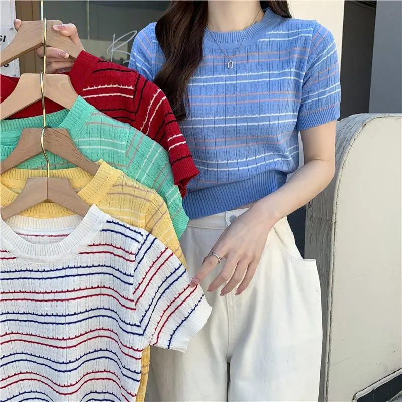 Yoona BJ478 Baju Motif Atasan Wanita Crop Top Rajut Korean Style Premium Lengan Pendek Stripe Knitwear Panjang Cardigan Hitam Sweater 2