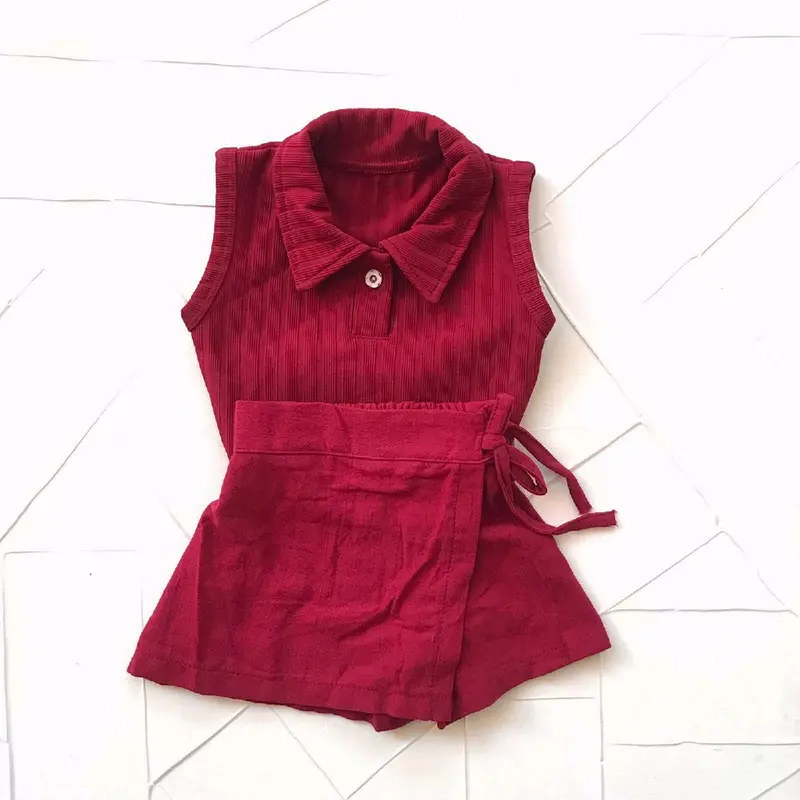 Baju setelan anak bayi perempuan 3-9 bulan kaos kerah rok tartan skort set fashion baby anak cewek lucu 3